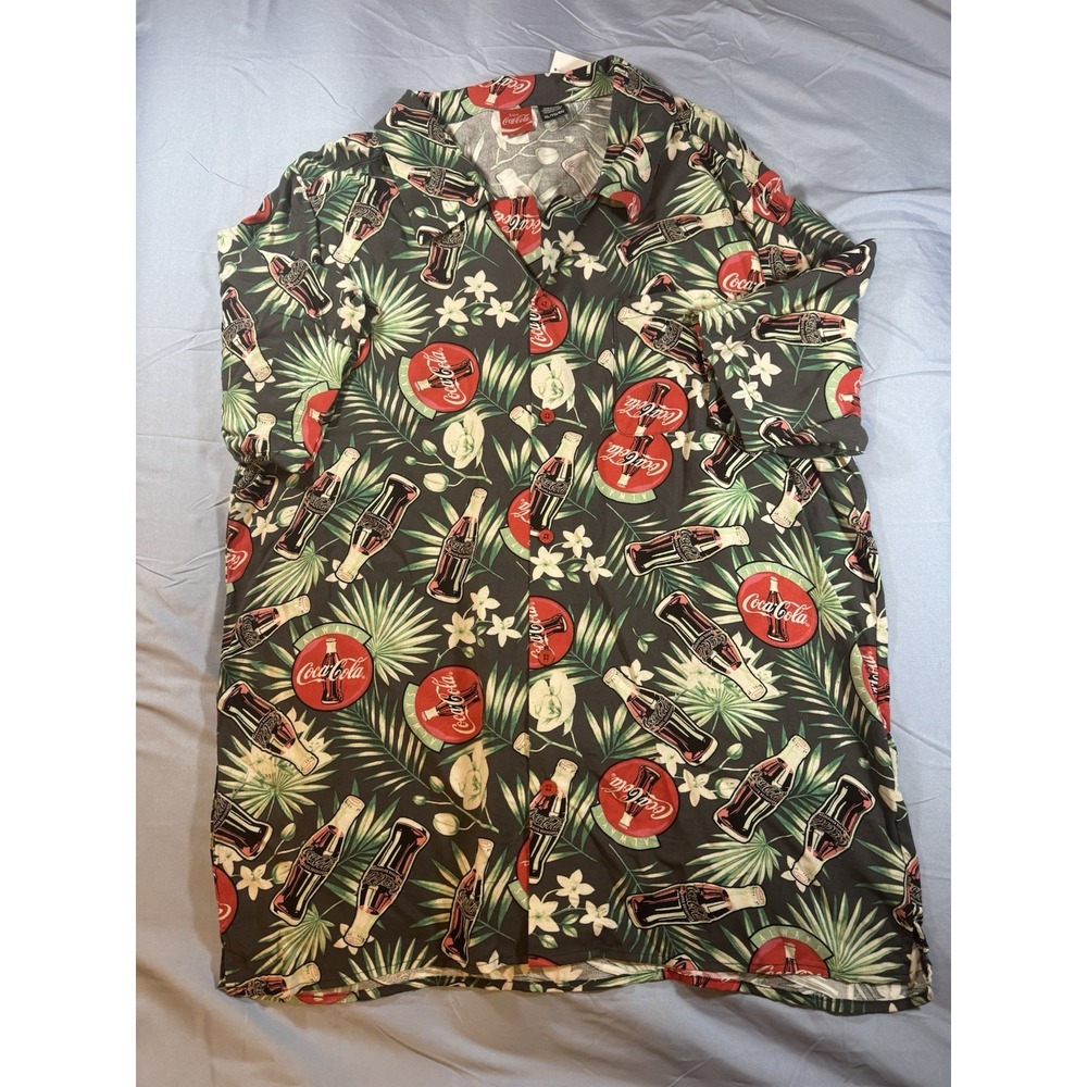 Coca-Cola Men's Black Floral Hawaiian Shirt Size XL NWT 100% Rayon